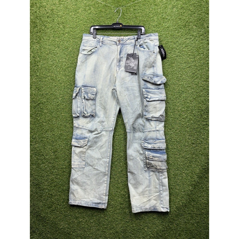Rebel Vengeance Cargo Jeans Mens 38 Alternative Rapper Baggy Loose Fit NWT